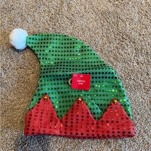 Festive Green and Red Sequin Santa’s Elf  Hat